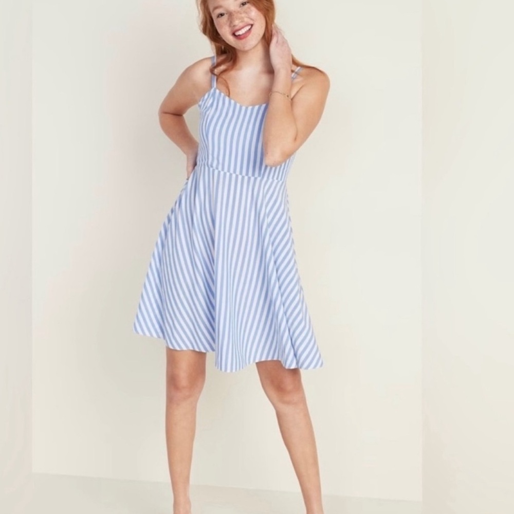 Old Navy Blue and White Striped fit and flare cami dress